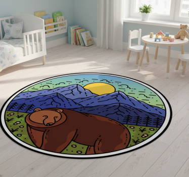 Medvés hegy kerek vinil szőnyeg állat - TenStickers