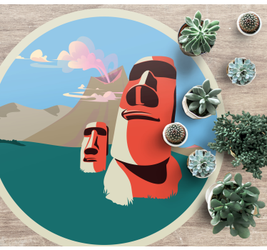 Moai szobrok illusztráció vinil szőnyeg világtérkép - TenStickers