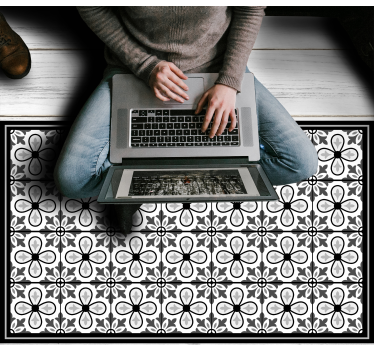 Szürke virágmotívum vinil szőnyeg csempe hatás - TenStickers
