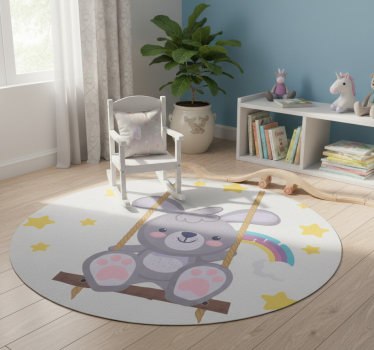 Nyuszi csillagos hintán - vinil szőnyeg állat - TenStickers