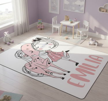 Rózsaszín ruhás hercegnő és ló vinil szőnyeg gyerekek - TenStickers