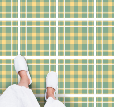 Sárga, zöld és fehér gingham mintás hálószobai szőnyeg - TenStickers