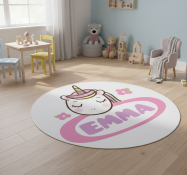 Színes gyerek névtábla egyszarvúval - vinil szőnyeg állat - TenStickers