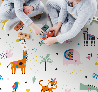 Vidám szafari téma vinil szőnyeg óvodák - TenStickers