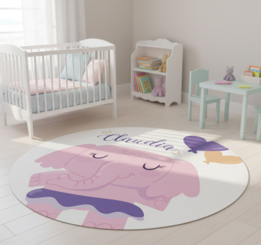 Rózsaszín elefánt névvel vinil szőnyeg gyerekeknek - TenStickers