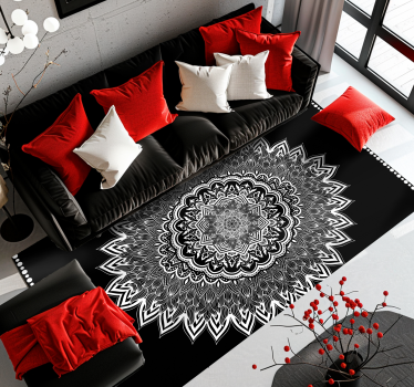 Virágos mandala design Vinil szőnyeg fekete - TenStickers