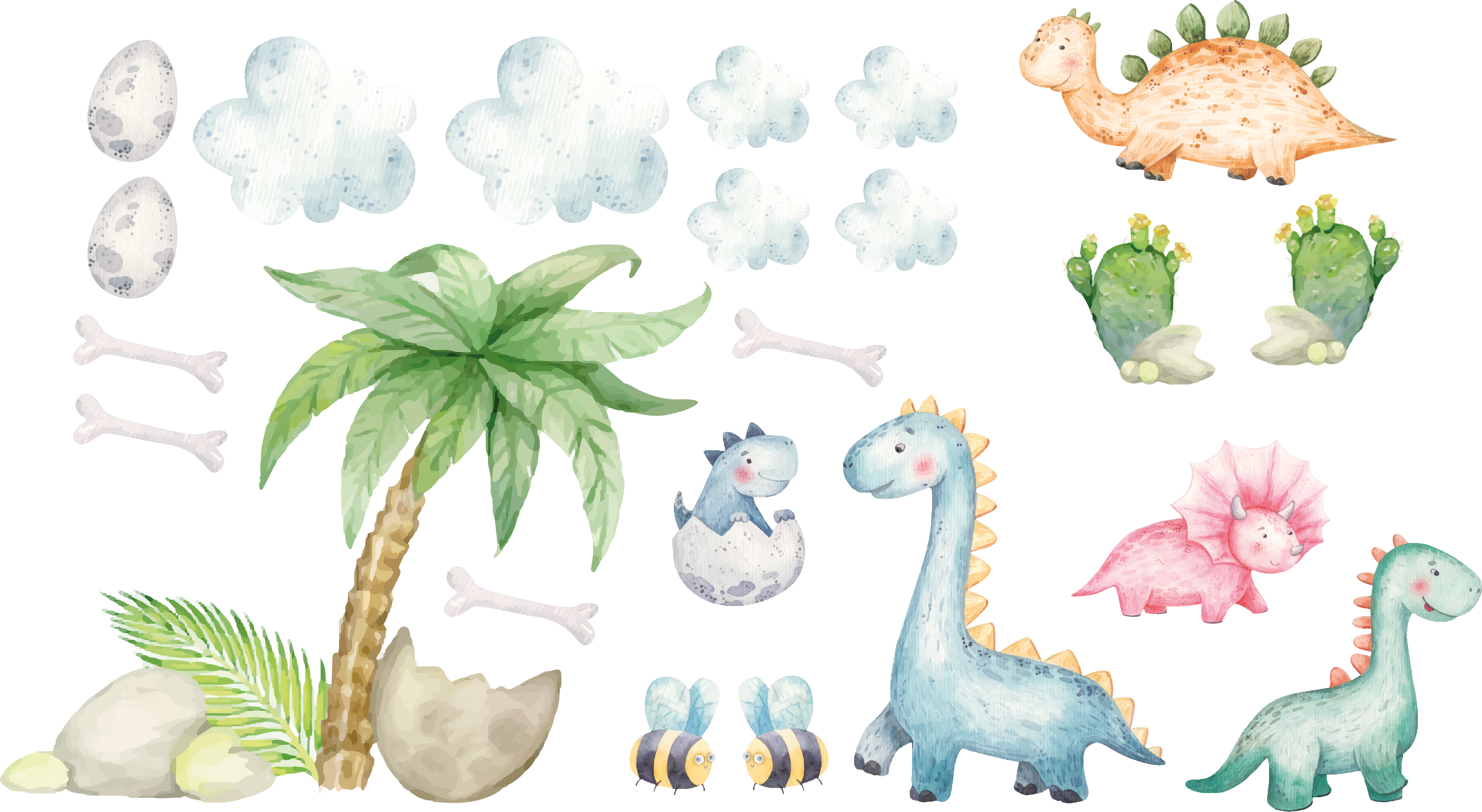 Cuki akvarell dinoszaurusz vinil szőnyeg állat - TenStickers
