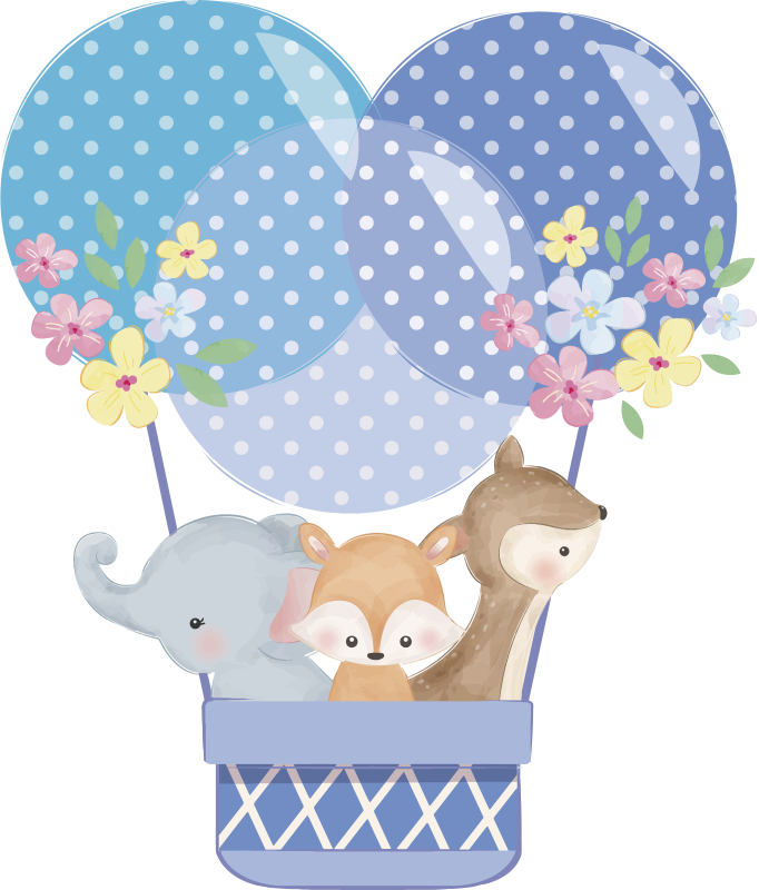 Vízfestmény állatok léghajóval vinil szőnyeg állat - TenStickers