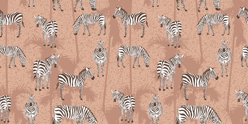 Zebra és pálmák barna vinil szőnyeg állat - TenStickers