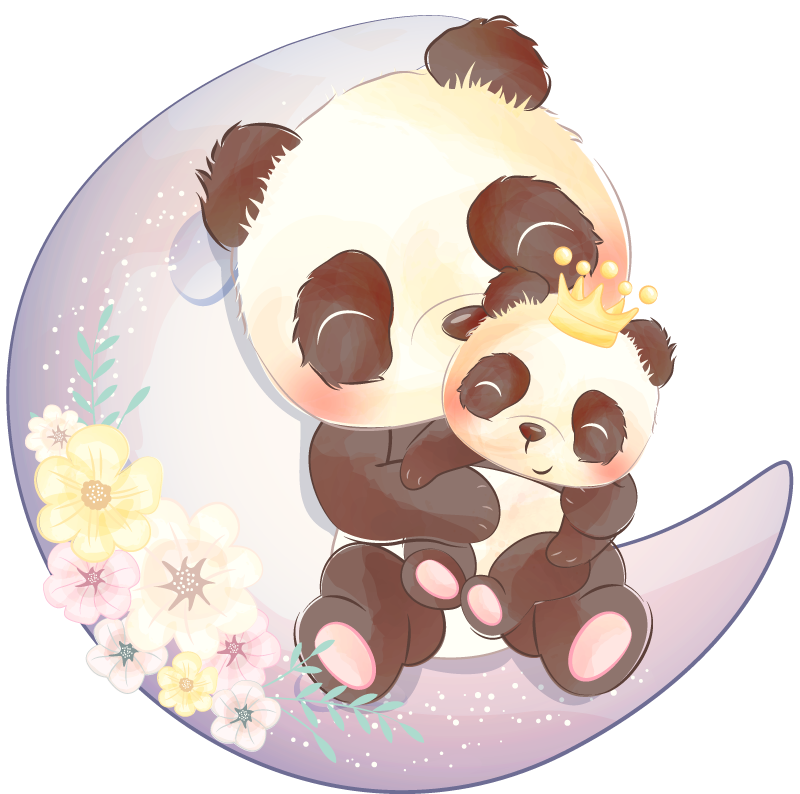 Két panda a holdon vinil szőnyeg állat - TenStickers