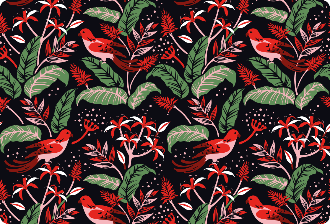 Piros és rózsaszín levelek mintás vinil szőnyeg állat - TenStickers