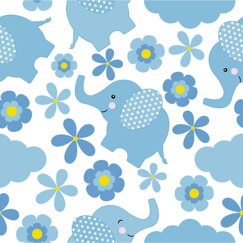 Kék bébi elefántok vinil szőnyeg állat - TenStickers