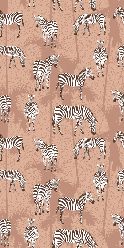 Zebra és pálmák barna vinil szőnyeg állat - TenStickers