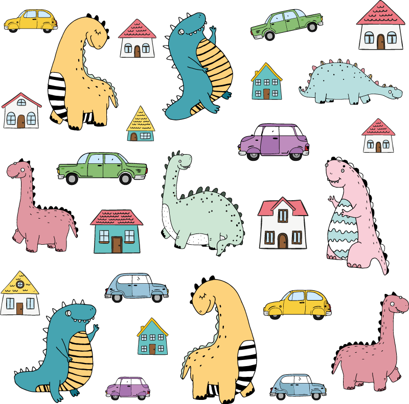 Nordic dinoszauruszok a városban vinil szőnyeg állat - TenStickers