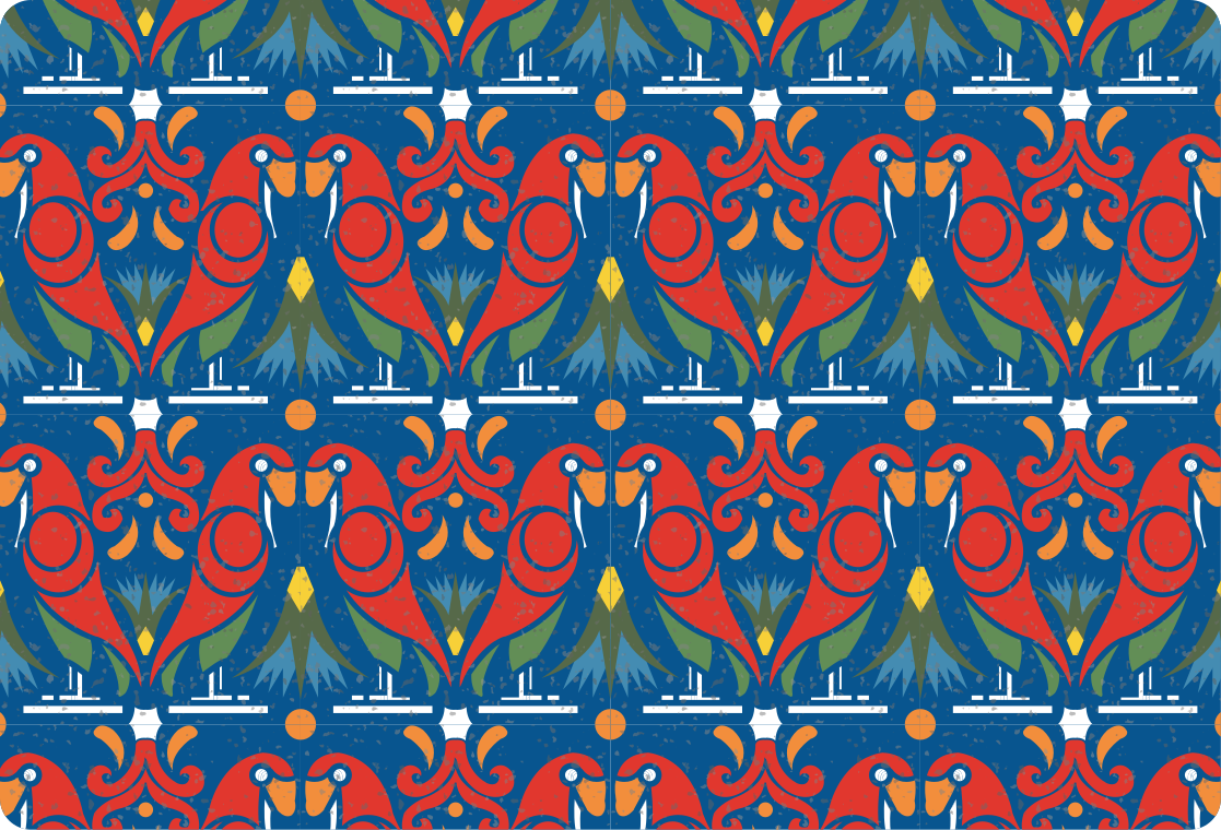 Állatos vinil szőnyeg - virágos design kék háttérrel - TenStickers