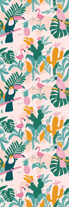 Zöld madarak rózsaszín háttéren vinil szőnyeg állat - TenStickers