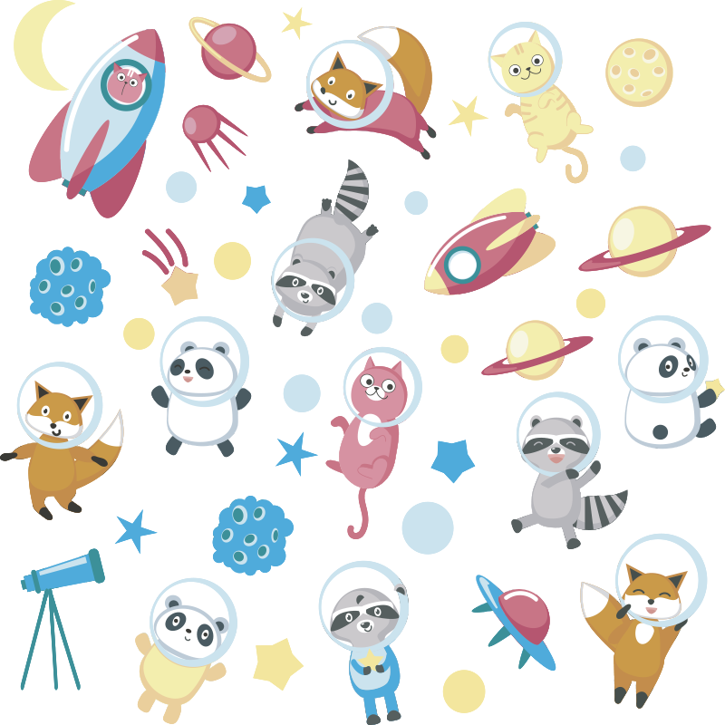 Aranyos állatos űrhajós vinil szőnyeg - TenStickers