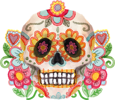 Aquarella virágos koponya vinil szőnyeg halloween - TenStickers