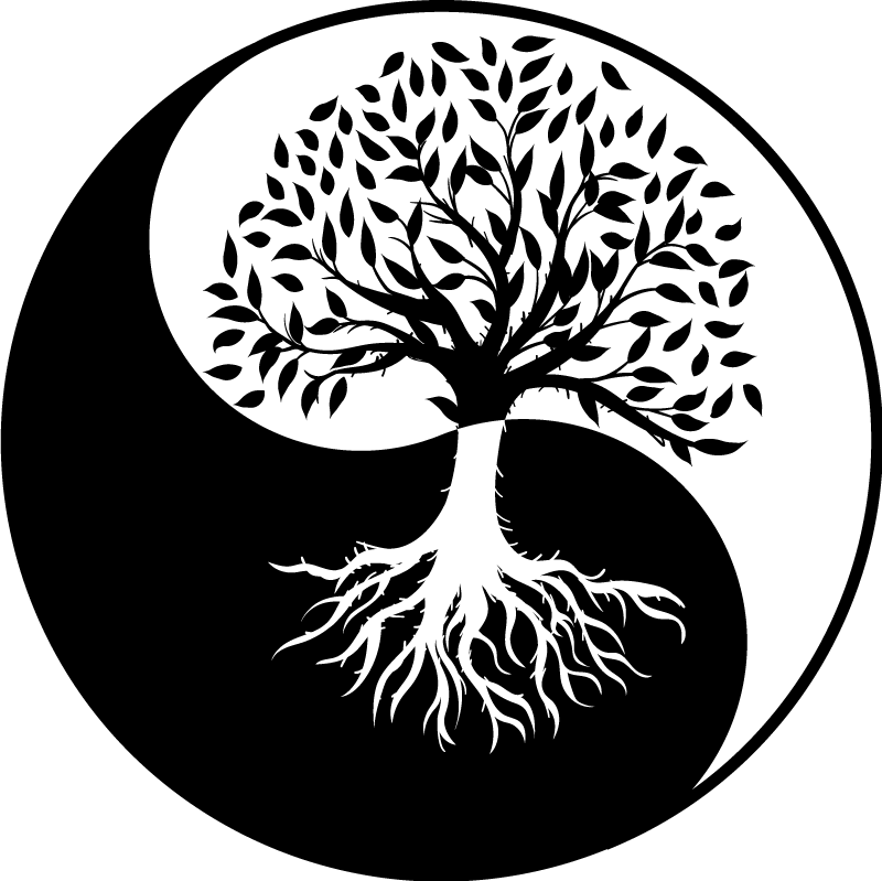 Élet fája yin és yang vinil szőnyeg virágok és növények - TenStickers