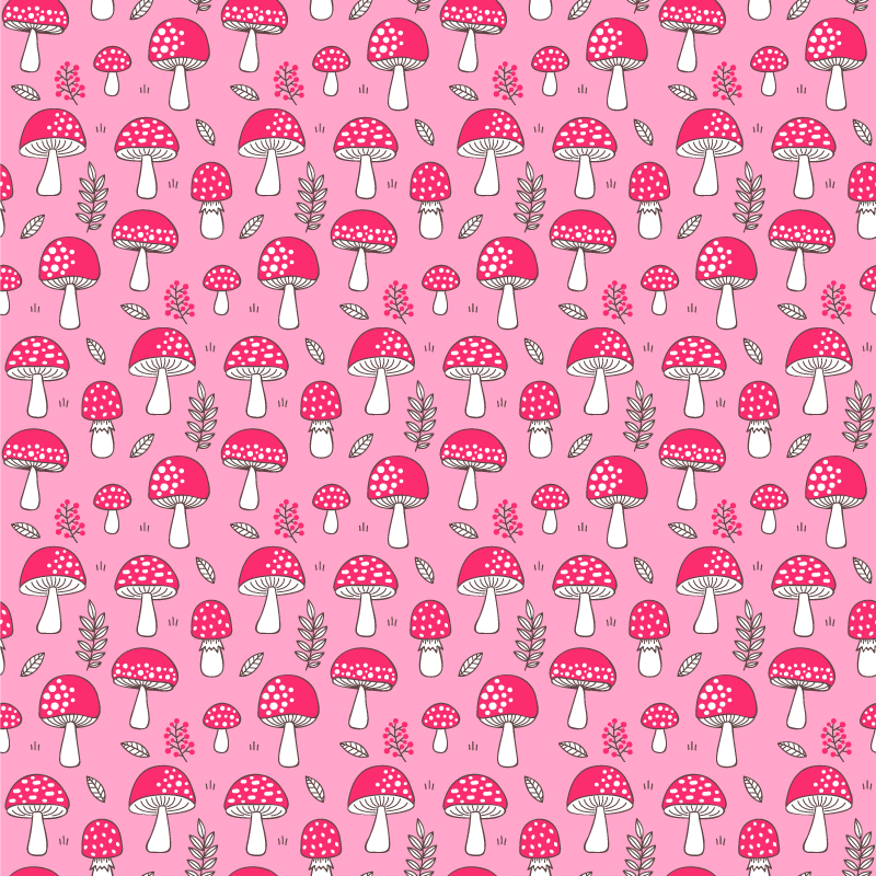 Virágok és növények klasszikus gombákkal rózsaszín háttéren - TenStickers