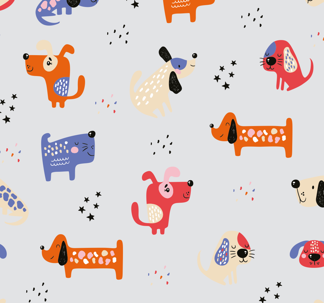 Illusztrált kutyák vinil szőnyeg hálószoba - TenStickers