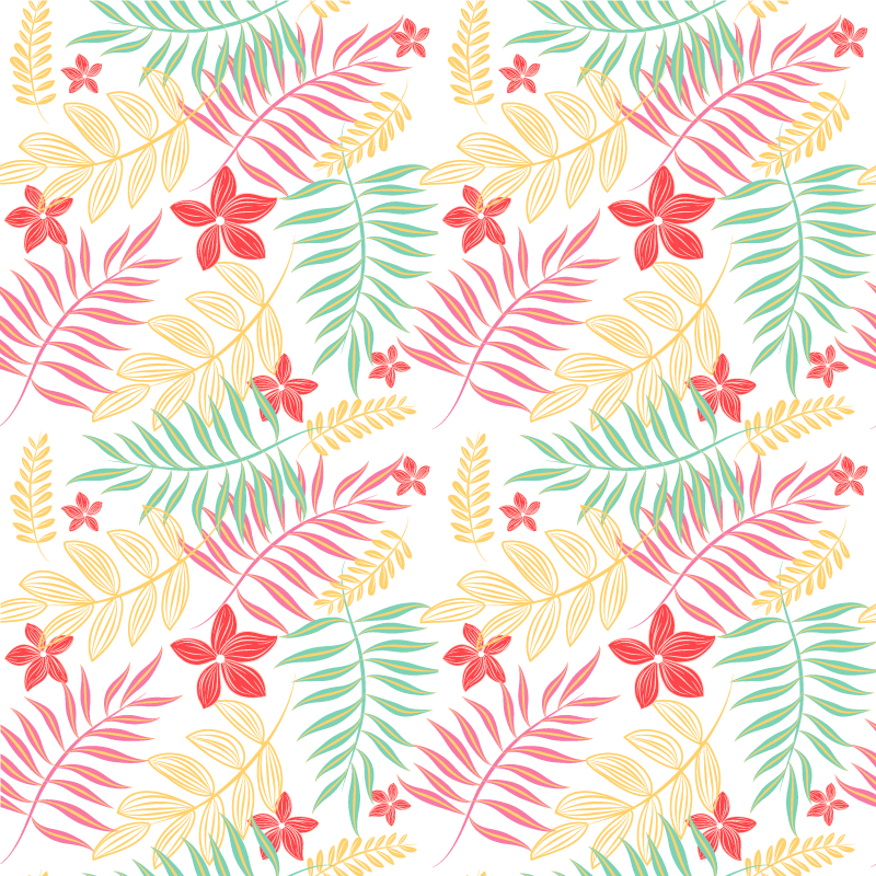 Virágok és növények vinil szőnyeg neon levelek mintával - TenStickers