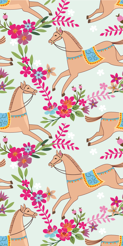 Rózsaszín virágos ló mintás vinil szőnyeg hálószoba - TenStickers