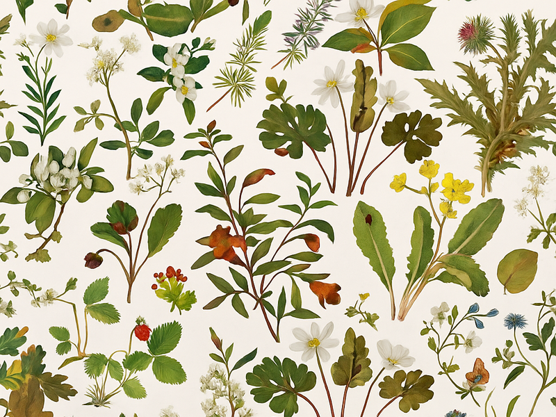 Botanikai mintás fehér háttérrel vinil szőnyeg hálószoba - TenStickers