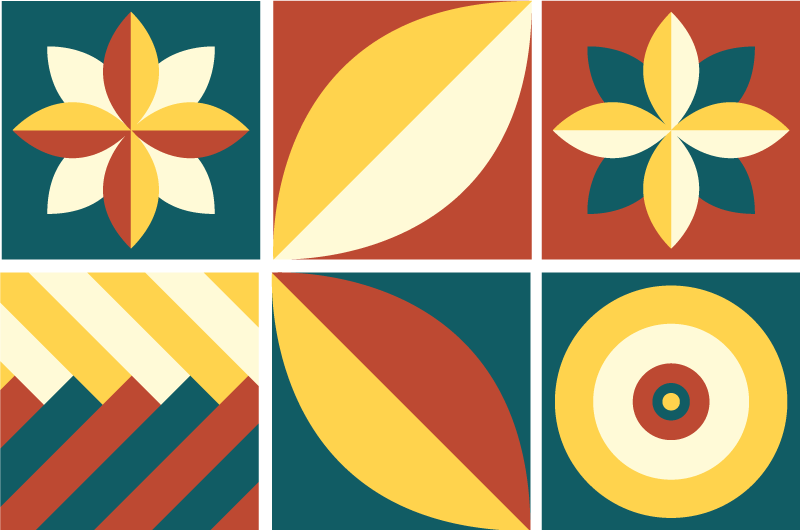 Zöld és narancs mintás vinil szőnyeg geometriai - TenStickers