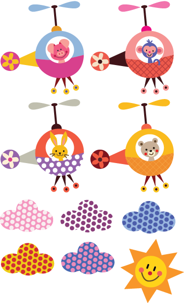 Gyerekeknek készült vinil szőnyeg helikopteres állatokkal - TenStickers
