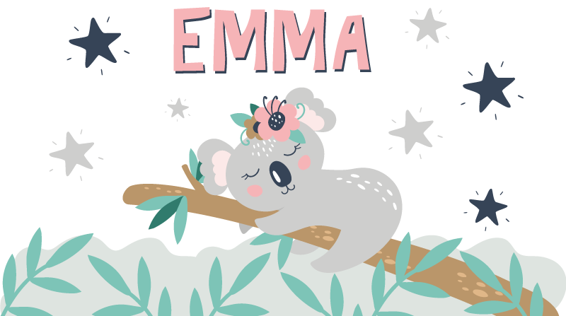 Cuki koala lányoknak névvel vinil szőnyeg gyerekek - TenStickers
