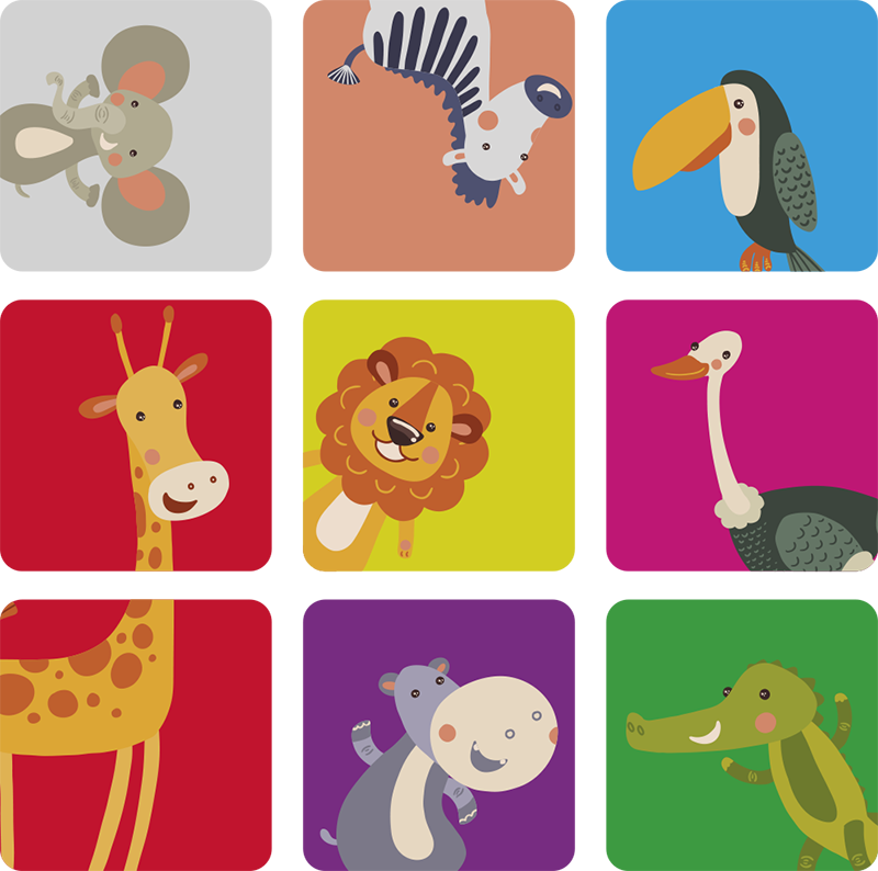 Állatos színes csempe vinil szőnyeg gyerekeknek - TenStickers