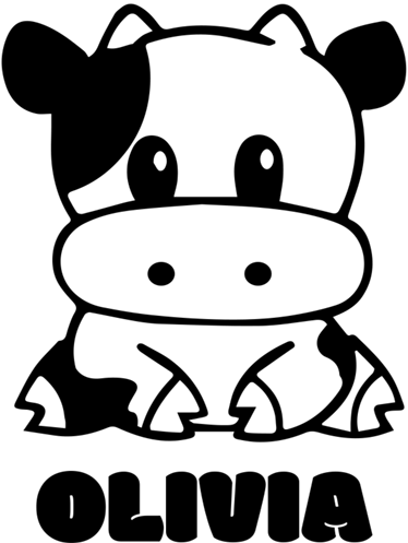 Fekete-fehér tehén névvel vinil szőnyeg gyerekeknek - TenStickers