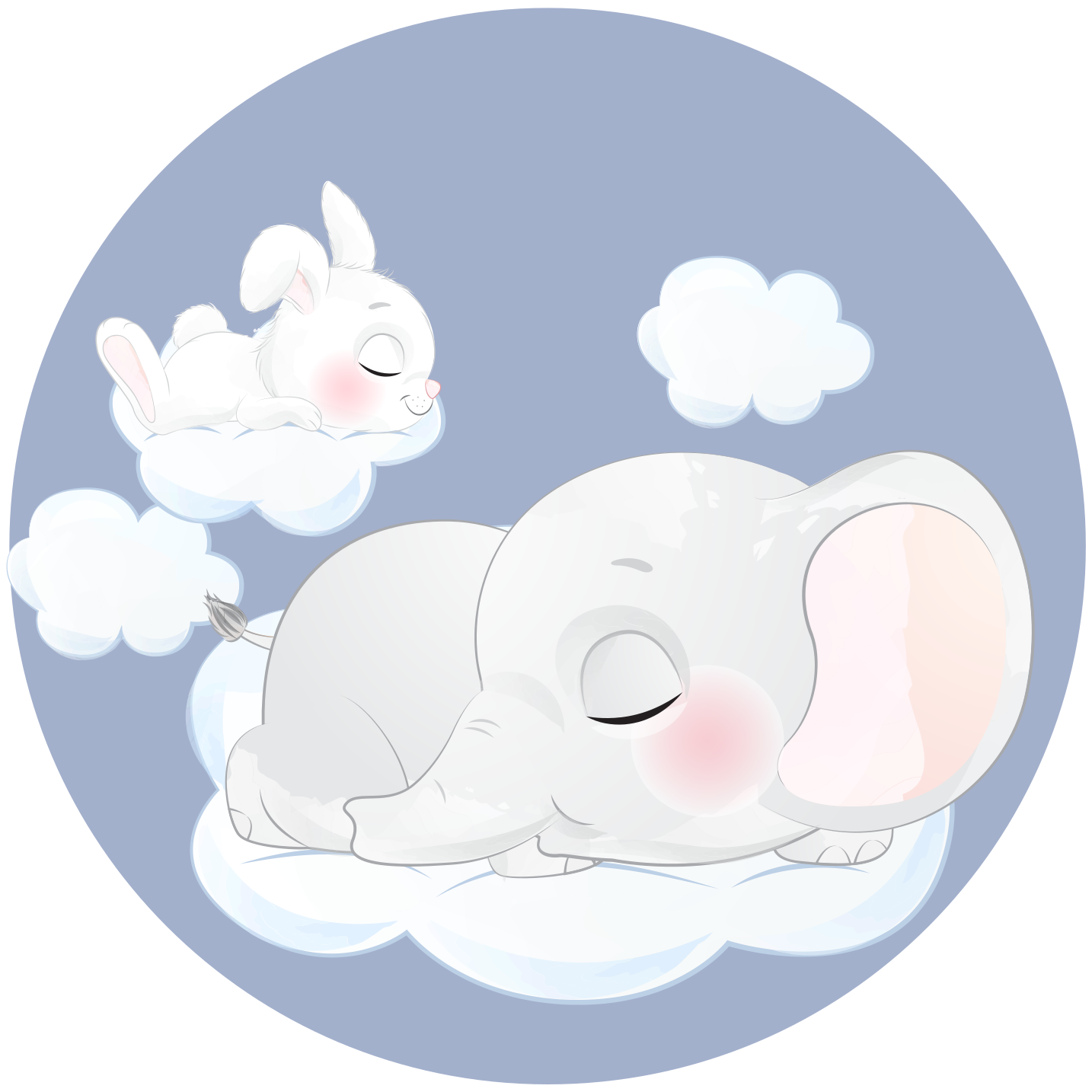 Elefánt és nyúl felhőn alszik vinil szőnyeg gyerekek - TenStickers