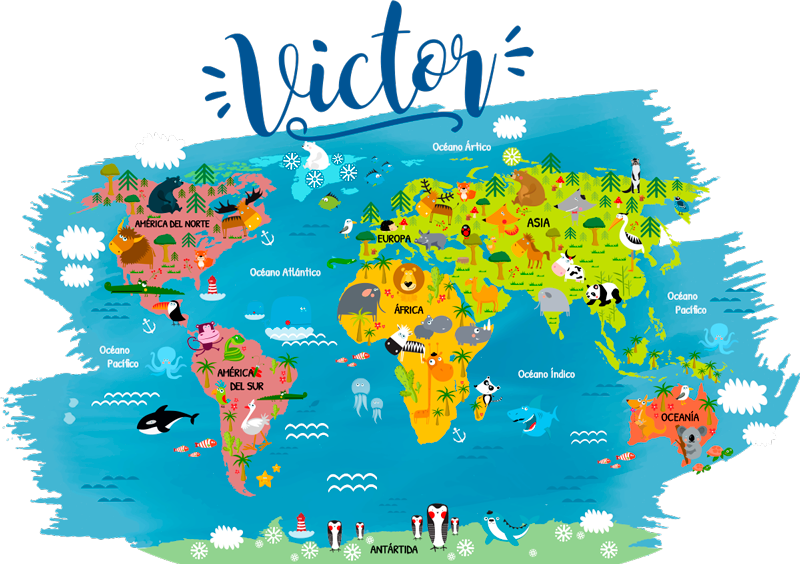 Vinil szőnyeg világtérkép állatnevekkel magyarul - TenStickers