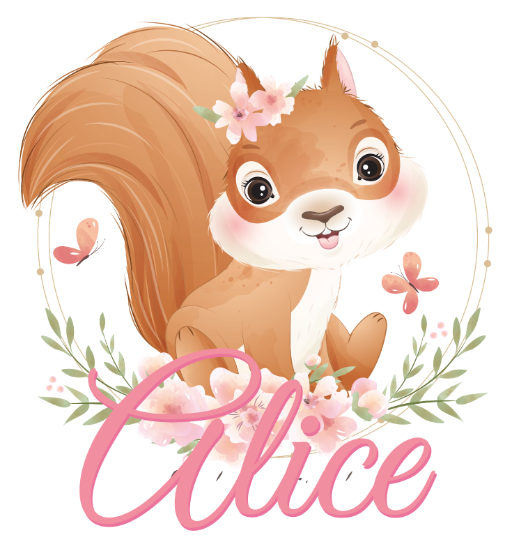 Aranyos mókus lányoknak névvel vinil szőnyeg gyerekek - TenStickers