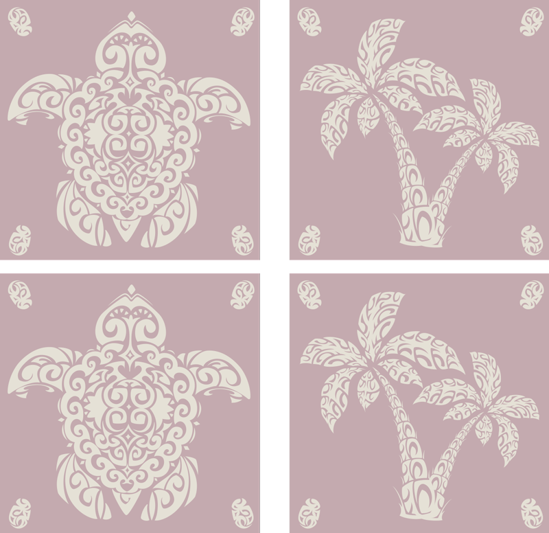 Hawaiian teknős és pálma mintás vinil szőnyeg konyha - TenStickers