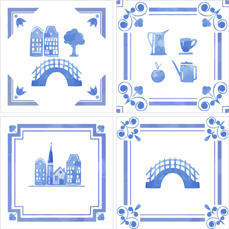Delfti házak vinil szőnyeg konyha - TenStickers