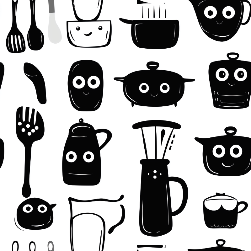 Fekete rajzolt eszközök vinil szőnyeg konyha - TenStickers