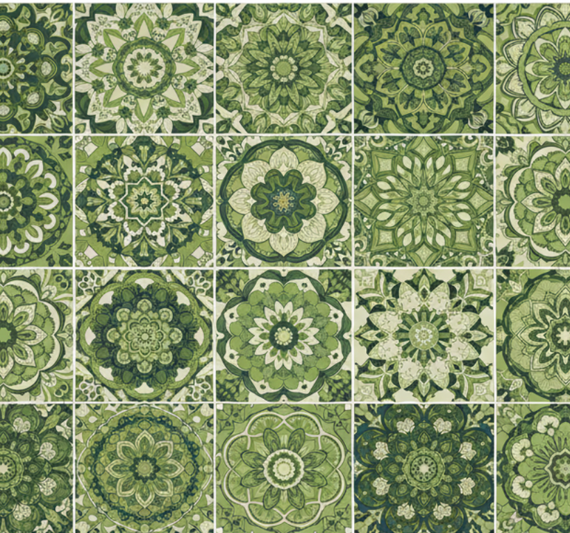 Mohazöld kaleidoszkópos hatású vinil szőnyeg konyha - TenStickers