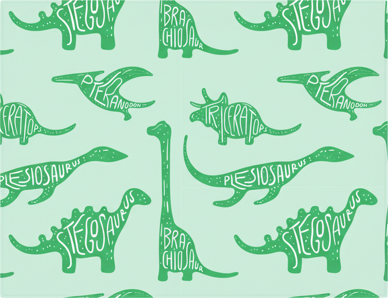 Zöld dinoszauruszok nevekkel vinil szőnyeg hálószoba - TenStickers