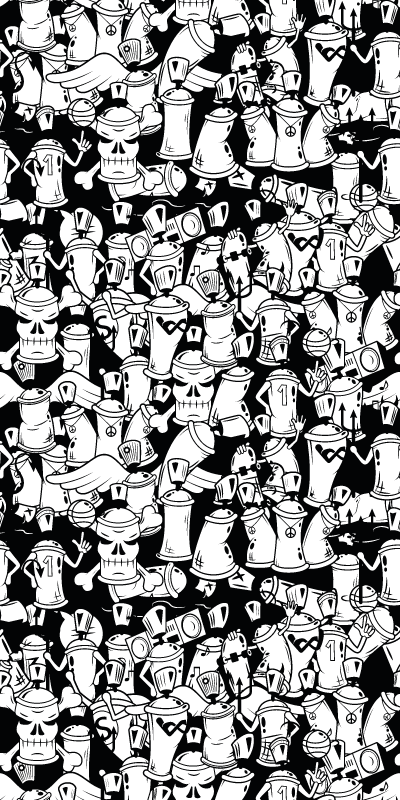 Fekete-fehér graffiti spray festékek vinil szőnyeg hálószoba - TenStickers
