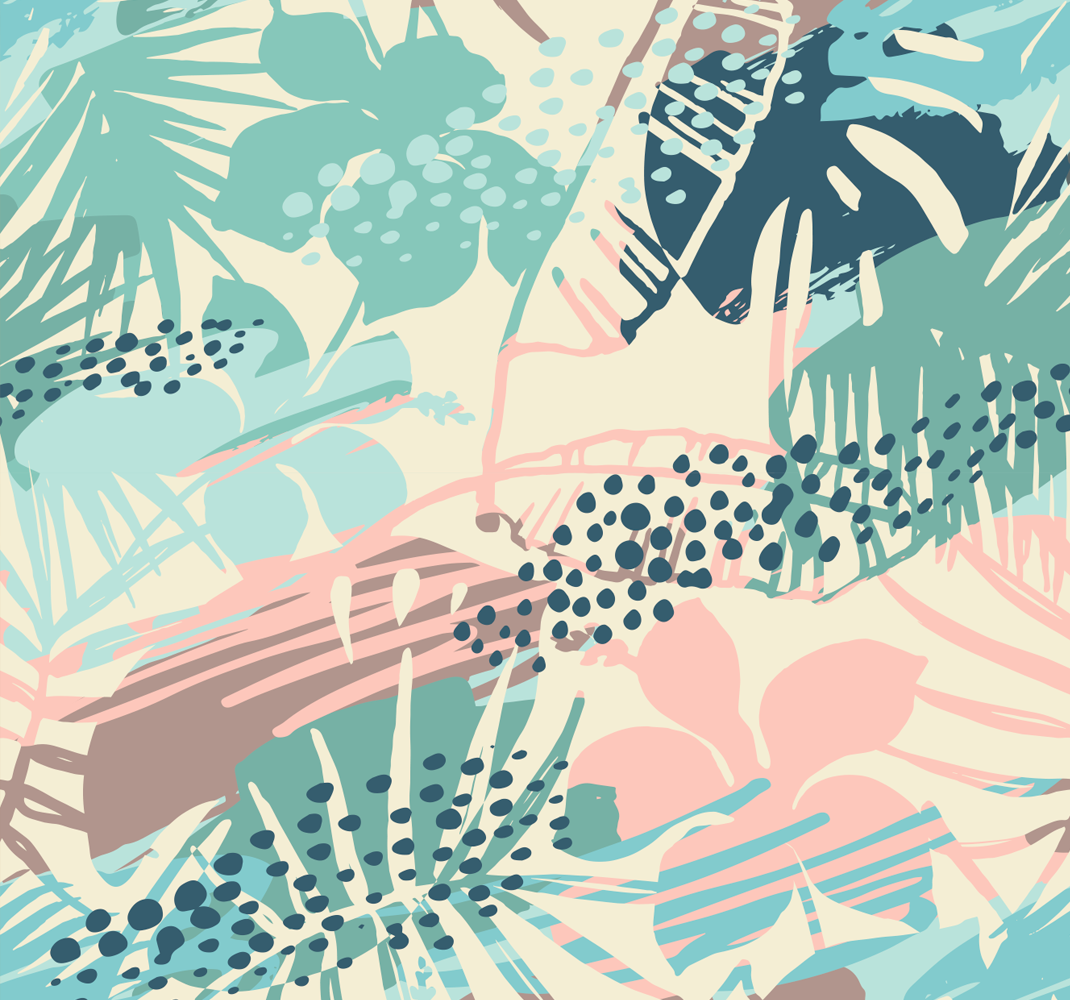 Tropical design növények virágok és pöttyök vinil szőnyeg - TenStickers