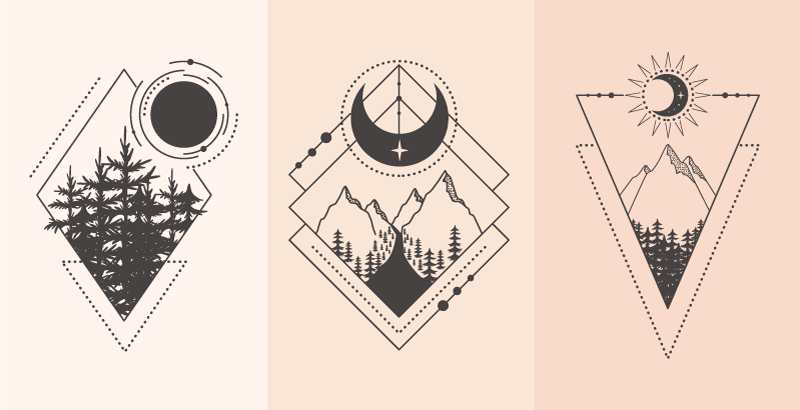 Geometrikus fa és hold vinil szőnyeg - TenStickers