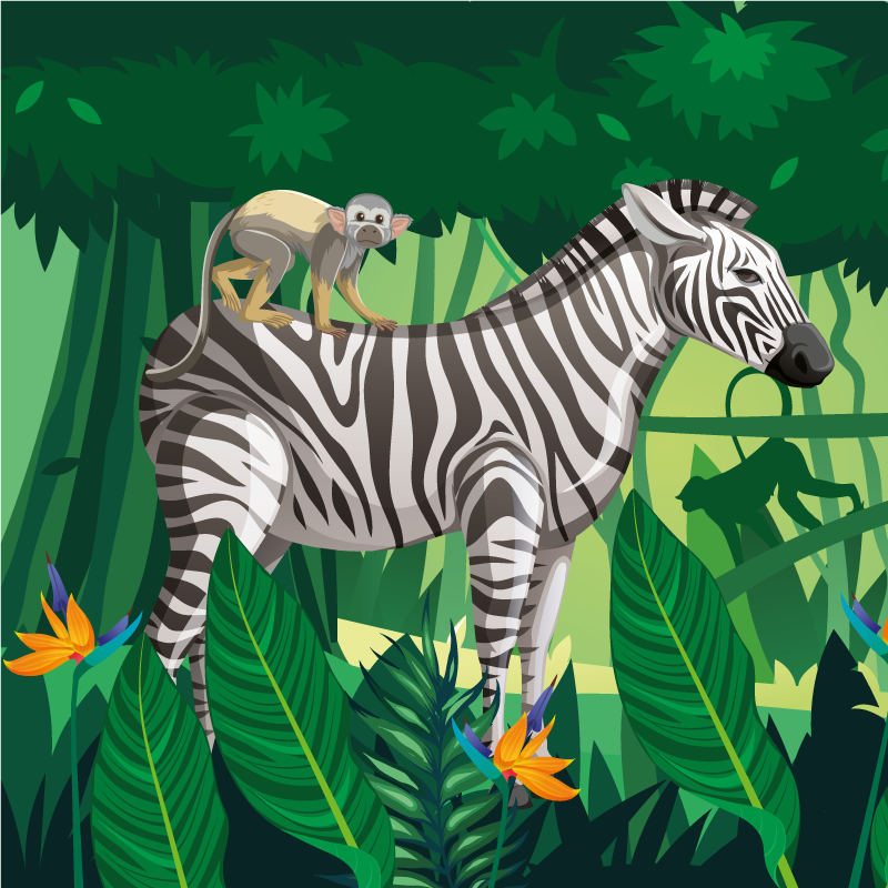 Zsiráf zebra és majom együtt vinil szőnyeg gyerekek - TenStickers