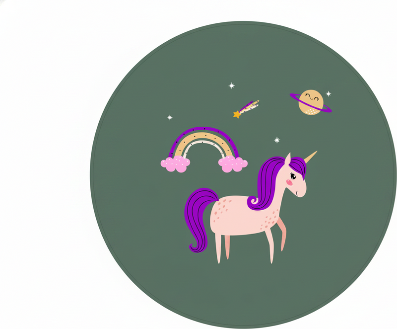 Művészi unikornisok zöld háttéren vinil szőnyeg gyerekek - TenStickers