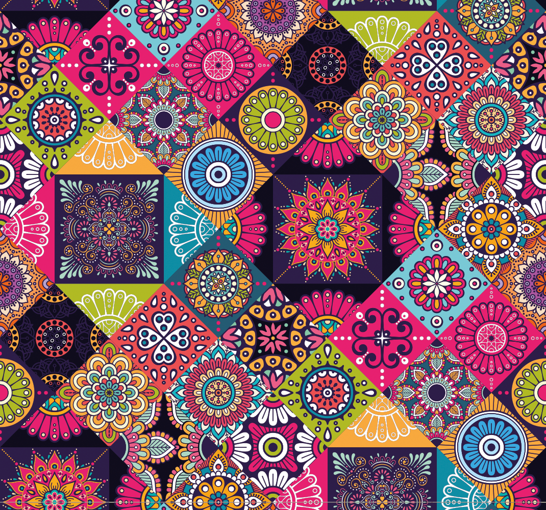 Sötét mandala csempék vinil szőnyeg nappali - TenStickers