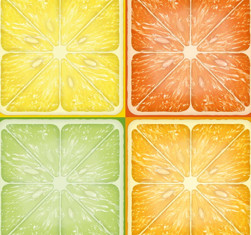 Sárga vinil szőnyeg színes citrus textúrával - TenStickers