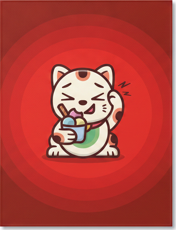 Piros vinil szőnyeg - aranyos macska fagyival - TenStickers