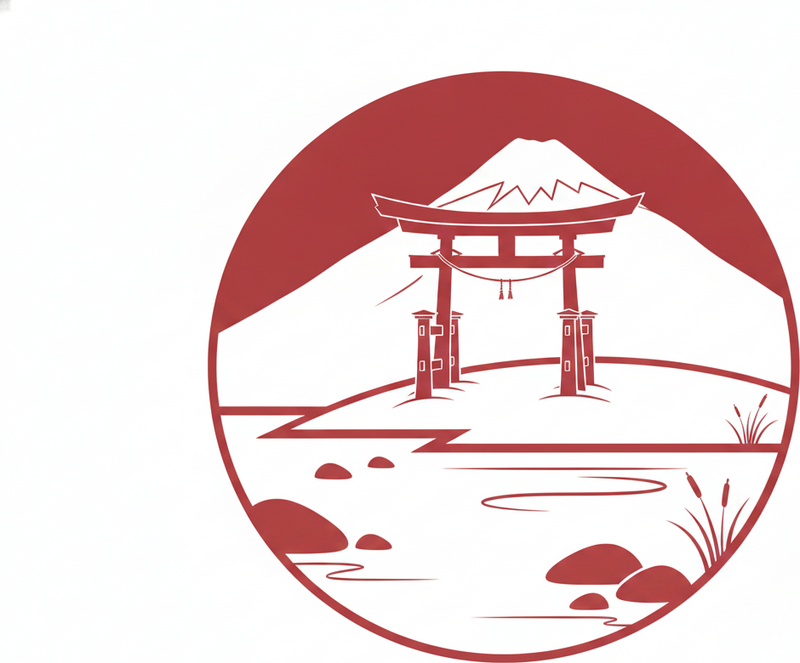 Japán szerkezet tóval és hegyekkel - vinil szőnyeg piros - TenStickers